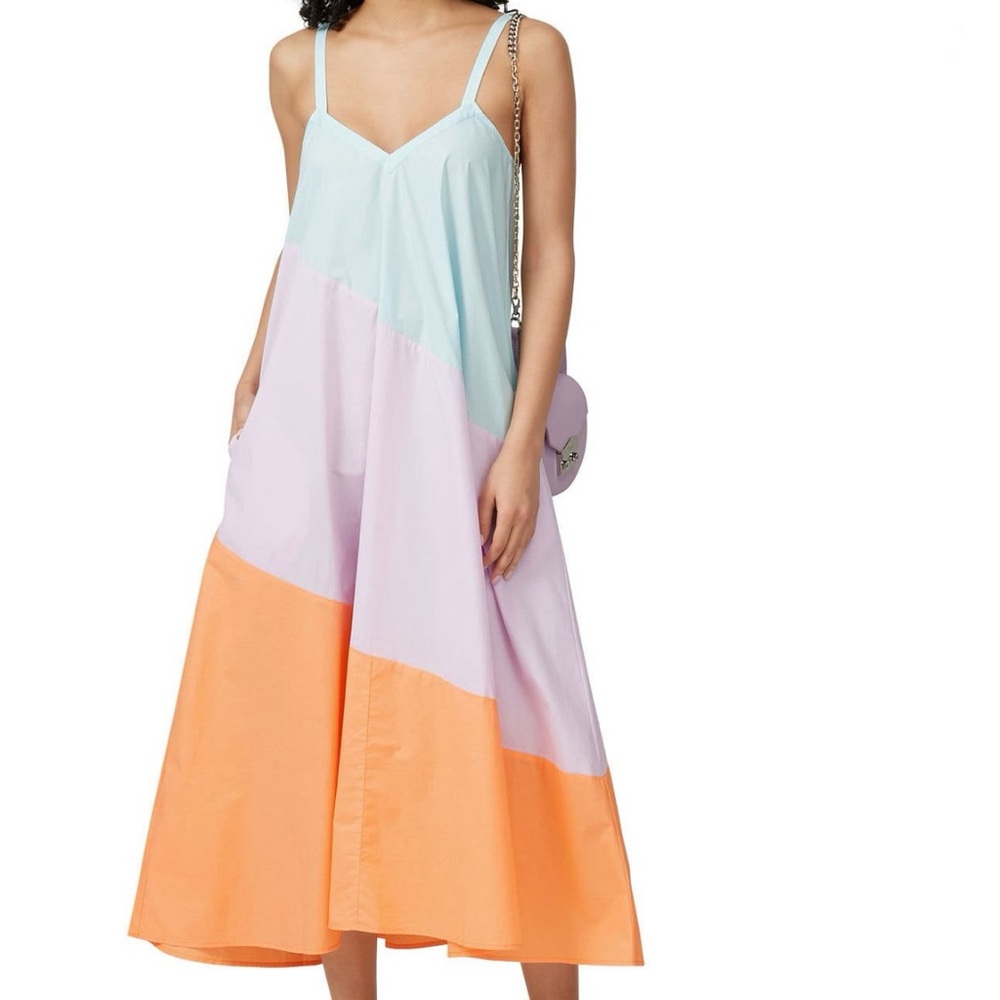 Veda Summer Pastel Fiesta Color Block Blue Purple Orange Pocket Dress